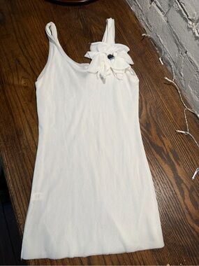 Express Vintage White Tank Top with Floral Accent